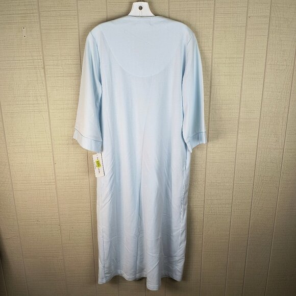 NWT Miss Elaine Zip Front Knit Robe Full Length Pale Blue Petite - Picture 6 of 6